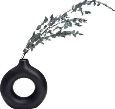 Produktbild von QUVIO Donut Vase - Vasen - Vase Keramik - Vase schwarz - Vasen schwarz - Runde Vase - Keramikvase- Vase rund - Donut Vase schwarz- Vase 23 cm