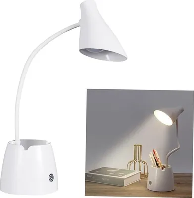 Produktbild von LED Schreibtischlampe, dimmbare Augenschutzlampe mit 3 Farbtemperaturen, wiederaufladbare Schwanenhals Leselampe mit Stifthalter und Telefonhalter