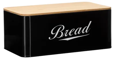Productafbeelding van Broodtrommel Voor Op Het Aanrecht - Broodmand - Metaal - Bamboe Deksel - Zwart - 30 X 23 X 13 CM