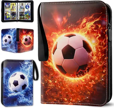 Produktbild von Fußballkarten Sammelalbum, 50 Seiten mit 400 Kartenfächern, tragbares Sammelkarten Album mit 4-Fach-Taschen, Kunstleder Trading Card Sammelmappe