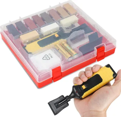 Produktbild von SWANEW Holz Reparaturset Laminat Reparaturset Holzreparaturkit mit 11 Unterschiedliche Farbtöne Hartwachs Stangen, Wachsschmelzer, Schleifschwamm Spatel ReparaturKit für Parkett, Laminat, Holzmöbel