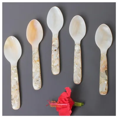 Perlmuttlöffel 16 cm, handgefertigt, natürliche Muschel, für Kaviar & Dessert