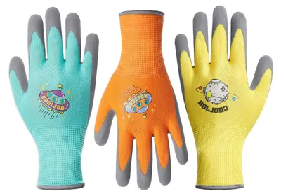 Image de 3 paires de gants de travail pour enfants de 3 à 5 ans, gants de jardin pour garçons et filles, revêtement en caoutchouc antidérapant, respirants, lavables