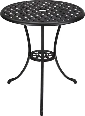 Produktbild von Bistro Gartentisch 60 cm – runder Aluminium Tisch für Garten & Balkon – mit Schirmloch – Outdoor Terrassentisch – Schwarz