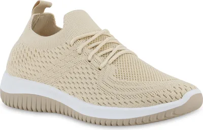 Produktbild von VAN HILL Damen Laufschuhe Sportschuhe Sportliche Strick Profil-Sohle Schuhe 841704, Farbe: Beige, Größe: 42
