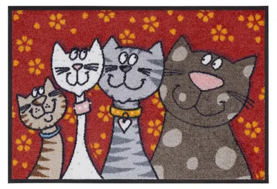 Produktbild von Waschbare Fußmatte mit Katzenfamilienmotiv