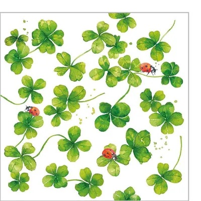 Produktbild von 20 kleine Cocktailservietten Luck - Marienkäfer an grünen Kleeblättern 25x25cm