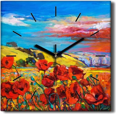 Produktbild von Coloray Hodiny Unikátní 30x30 cm  Tiché hodiny Pro obývací pokoj a kuchyň Nástěnné hodiny Plátno Černé ručičky hodin - Květinová obloha
