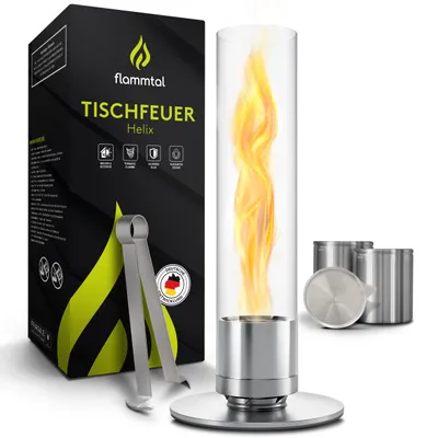 Produktbild von flammtal [Das Original] Tischfeuer Helix - Tischkamin mit Flammenwirbel - Patentiertes Design - Tischfeuer für Indoor & Outdoor - Silber