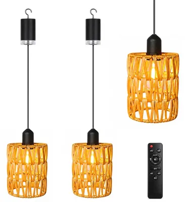 2 Rattan-Hängeleuchten, Boho-Stil, batteriebetrieben, mit Fernbedienung