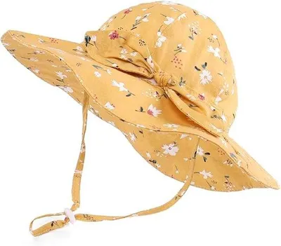 Produktbild von Kinder Sonnenhut UPF 50+ UV-Schutz Sommerkappe Baumwollhut Strandhut Sonnenhut mit verstellbarer Kinnbande (gelbe Basis mit Blumenmuster) 52 cm Kopfumfang