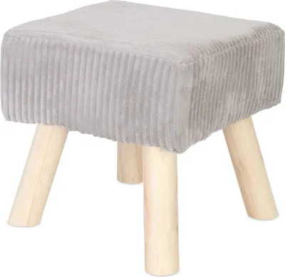 Produktbild von Relaxdays Hocker Cord, Holzbeine, gepolstert, HBT: 30x30x30 cm, eckig, Sitzhocker, Fußhocker, Wohnzimmer, hellgrau/natur
