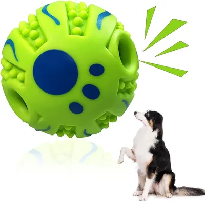 Produktbild von Wobble Giggle Ball für Hunde Stacheliger Hundeball Interaktives Haustierspielzeug Lustiges Kichern Geräusche Zähneputzen Spielen Training Hütebälle für mittelgroße Hunde