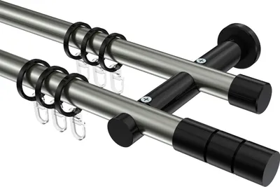 Produktbild von Interdeco Gardinenstange / Vorhangstange Edelstahl-Optik / Schwarz, Typ Platon Elanto (Rillenzylinder), 20 mm Ø 2-läufig, 480 cm