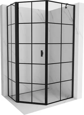 Produktbild von Mexen Mist asymmetrische fünfeckige Duschkabine links 80 x 100 cm, schwarzes Gitter, schwarz - 8A8-080-100-70-77-L