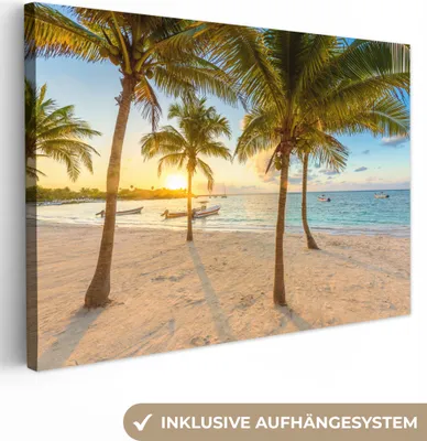 Produktbild von OneMillionCanvasses® - Leinwandbilder - 140x90 cm, Strand - Meer - Mexiko - Sonnenuntergang, Wandbilder Kunstdruck Wanddekoration