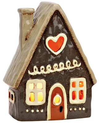 Produktbild von Buntes Windlicht Lebkuchenhaus Stil aus Steingut, in 13x17x7 cm