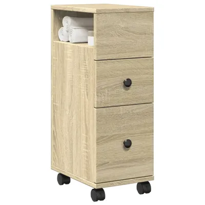 Produktbild von vidaXL Schmaler Badschrank mit Rädern Sonoma-Eiche Holzwerkstoff