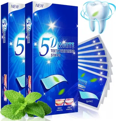 Produktbild von Zahnweiß Zahnaufhellung Streifen Strip Whitestrips Weiße Zähne Bleaching 5D, 2x 14 Paar