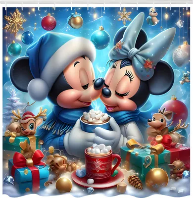 Produktbild von Multifunktionaler Design-Vorhang blau 180 x 180 cm – Mickey und Minnie/Weihnachten