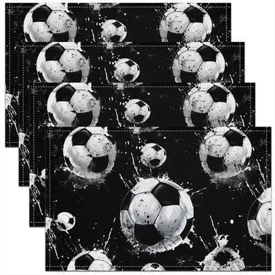 Tischsets 4er-Set 45x30 cm Fußball Schwarz-Weiß