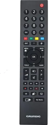 A remote control for a Grundig television.