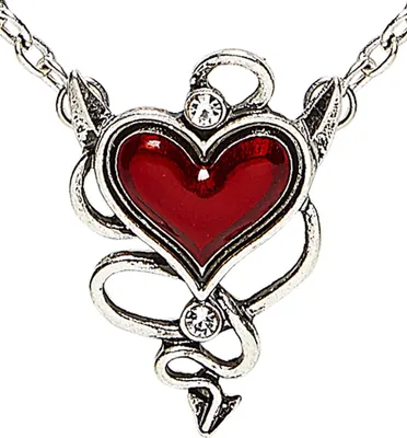 Image de Collier avec bijou coeur rouge diabolique 46756 - Argent Rouge | Bijoux Vampire Costume Diable