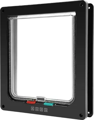 Produktbild von Katzenklappe Haustiertür - Wand-/Türmodell - 4-Wege-Verriegelung - Transparente Klappe - Für Wohnungskatzen & kleine Hunde bis 7,3 kg - Schwarz