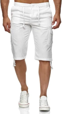 Produktbild von Reslad Leinen Cargo Shorts Männer Strandhose Herren Leinenhose 3/4 Hose Freizeit Kurze Hosen Sommer Bermudas RS-3001 Weiß M