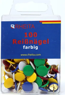 Produktbild von Rheita Reissnägel, farblich sortiert, 100 Stück in Klarsichtbox