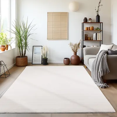 Produktbild von Kurzflorteppich, cremefarben, Wohnzimmerteppich, rutschfeste Rückseite 200 x 290 cm