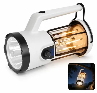 Produktbild von LED Campinglampe 2in1 mit 1200LM Taschenlampe, 360° Zeltlicht, 4000mAh Akku Powerbank & USB-C Outdoor Lampe dimmbar