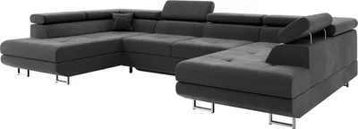 Produktbild von MEBLINI Schlafcouch mit Bettkasten - Ecksofa mit Schlaffunktion - Sofa mit Relaxfunktion und Kopfstützen - Couch U-Form - Eckcouch - Wohnlandschaft - CARL - 338x203x55cm - Dunkelgrau Samt