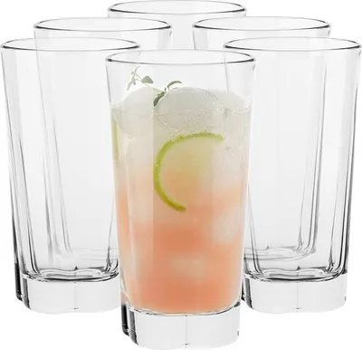 Obrázok produktu pre Dlhé poháre na nápoje Tumbler Sklenené poháre na vodu Sklenené poháre na džús Sklenené poháre na pitie Longdrink Highball Cocktail Glass | Vhodné do umývačky riadu | Kolekcia Elin | 300 ML |