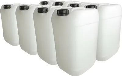 Zdjęcie produktu dla kanister-vertrieb® 8 sztuk kanistrów o pojemności 25 litrów (25 l) – kanistry na wodę do kempingu i na świeżym powietrzu, przeznaczone do kontaktu z żywnością, kolor naturalny, wraz z etykietą (8x25knn)