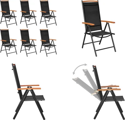 Image de vidaXL Chaises de jardin pliantes 6 pcs. Textilene Noir - Chaise de jardin - Chaise pliante - Chaise pliante