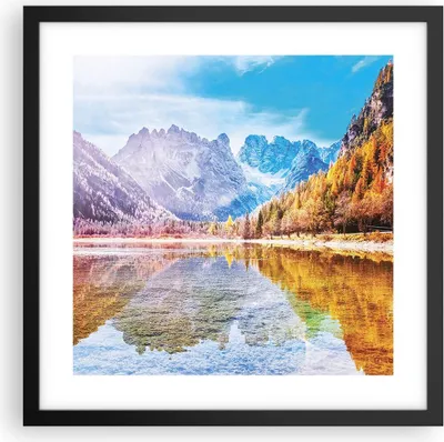 Produktbild von Gerahmtes Poster - Schwarzer Rahmen - Herbst Landschaft Berge - 40x40 cm - Wand Bild - Wanddeko - Wandbilder - Kunstposter - Wandposter - Bilderrahmen - Bilder - Kunstdruck - P2BAC40x40-4624