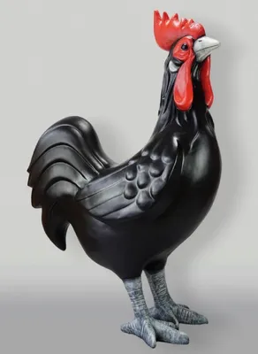 Produktbild von Casa Padrino XXL Deko Skulptur Hahn Schwarz / Rot / Grau H. 180 cm - Riesiege Garten Deko Figur