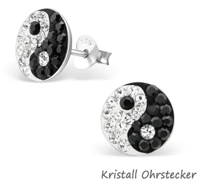 Produktbild von Yin Yang Schmuck aus 925er Silber: Ohrstecker und Zehenring Kristall Ohrstecker