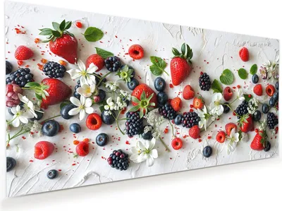 Produktbild von Glasbild 110x55cm in XXL für Wohnzimmer, Schlafzimmer Motiv Bunte Beeren