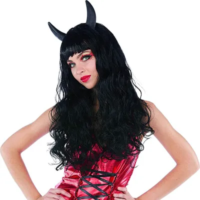 Produktbild von Rubies Luziana Teufelsperücke mit Hörnern, Schwarz, Einheitsgröße, für Halloween Kostümparty