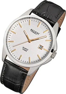 Produktbild von Regent Herren Armbanduhr F-915 Edelstahl Lederband schwarz