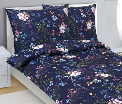 Image de Parure de lit en coton - Bleu foncé, rose - 140 x 200, 70 x 90