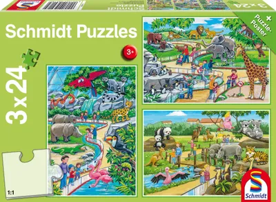 Produktbild von 3 x 24 Teile Schmidt Spiele Kinder Puzzle Ein Tag im Zoo 56218