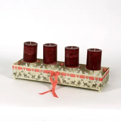 Produktbild von Kerzenhalter mit 4 Kerzentellern, Advent Kerzenständer, Metall, creme, 45x16x7cm
