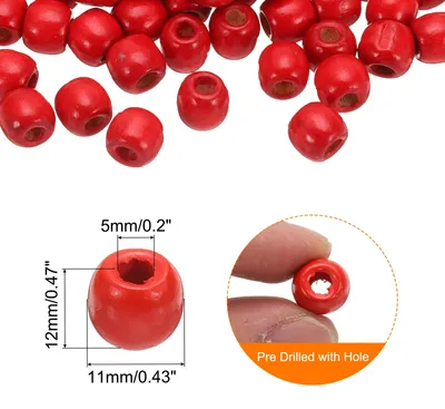 Produktbild von 300 Stk. Gro?loch-Holzperlen Haarzopfperlen, Unvollendete natš¹rliche Fassholz-Abstandshalterperlen fš¹r Handwerk Haar DIY Makramee Schmuckherstellung, Rot (12 x 11mm, 5mm Loch)