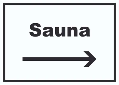 Produktbild von Sauna Schild mit Text und Richtungspfeil rechts Erholung Entspannung waagerecht A6 Rückseite selbstklebend