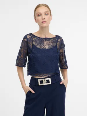 Produktbild von Orsay Damenbluse, Größe 38, in Blau mit Kurzarm, Rundhals und Blumenmuster