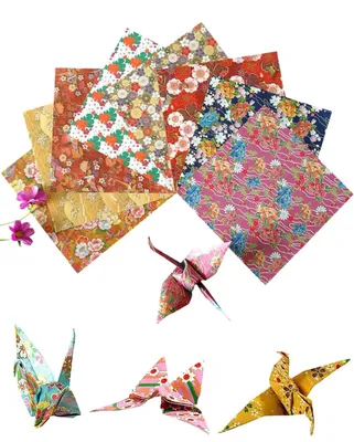 Image de Kit de papier origami - 60 feuilles avec 8 motifs différents - Papier de bricolage pour projets artistiques DIY - 15 x 15 cm