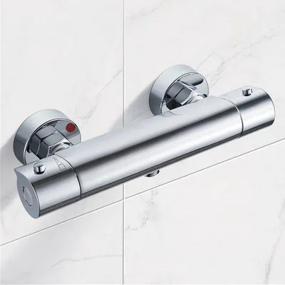 Produktbild von Unyqoos® Thermostatische Duscharmatur aus 59-Messing mit PVD-Beschichtung, Sicherheitsknopf 38 °C, regelbar 20–50 °C, G 1/2 Anschlüsse, 150 mm